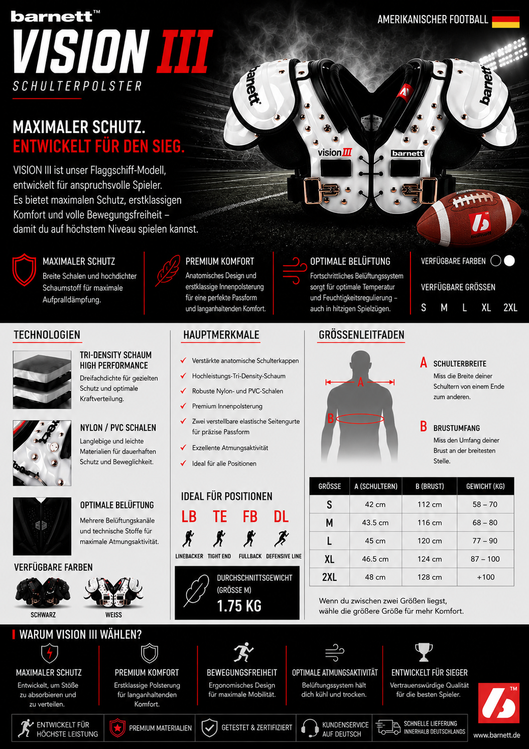 VISION II American Football Schulterschutz