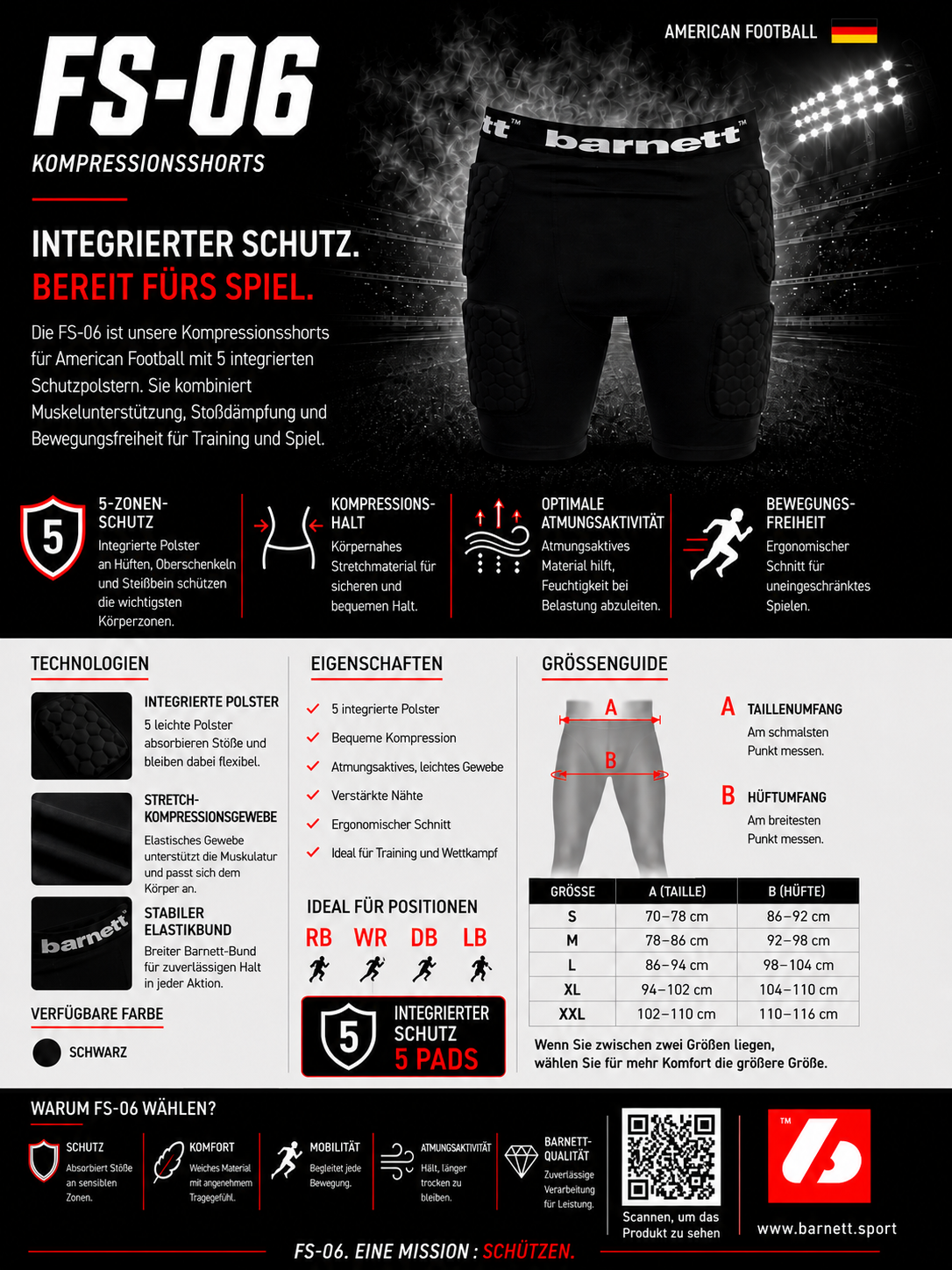 FS-06 Kompressions-Shorts, 5 Stück, American Football