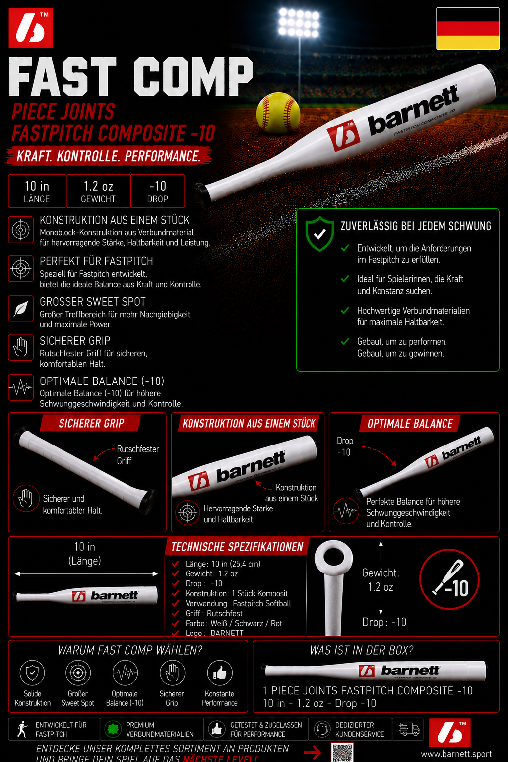 FAST COMP Softballschläger FASTPITCH Verbundmaterial, 1 Stk 33-23