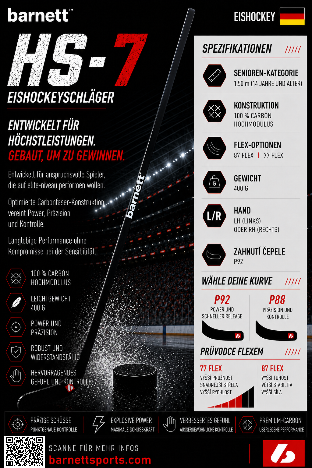 HS-7 Hockeyschläger aus Kohlenstoff mit hohem Modul