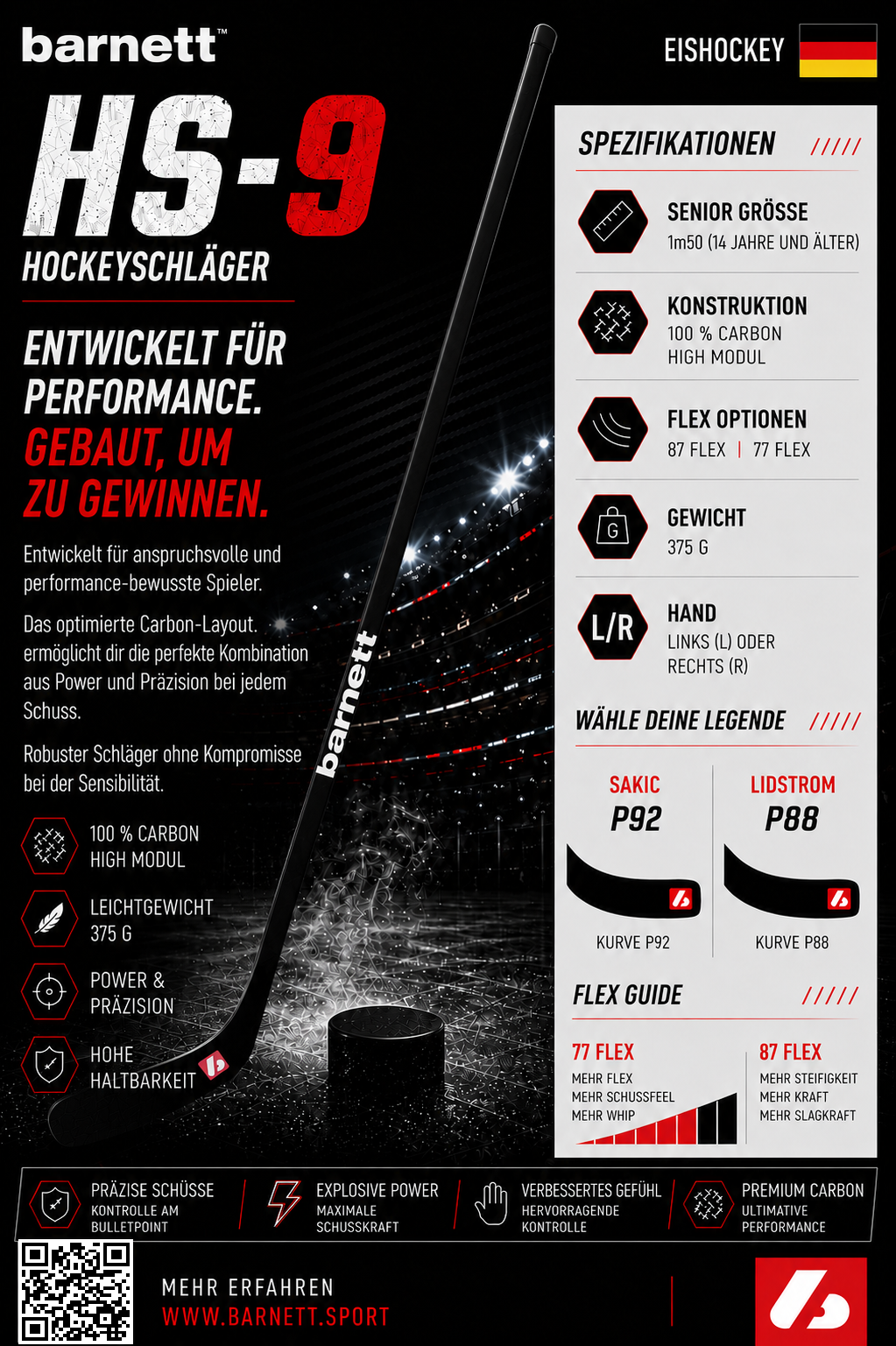 HS-9 Hockeyschläger aus Kohlenstoff mit hohem Modul