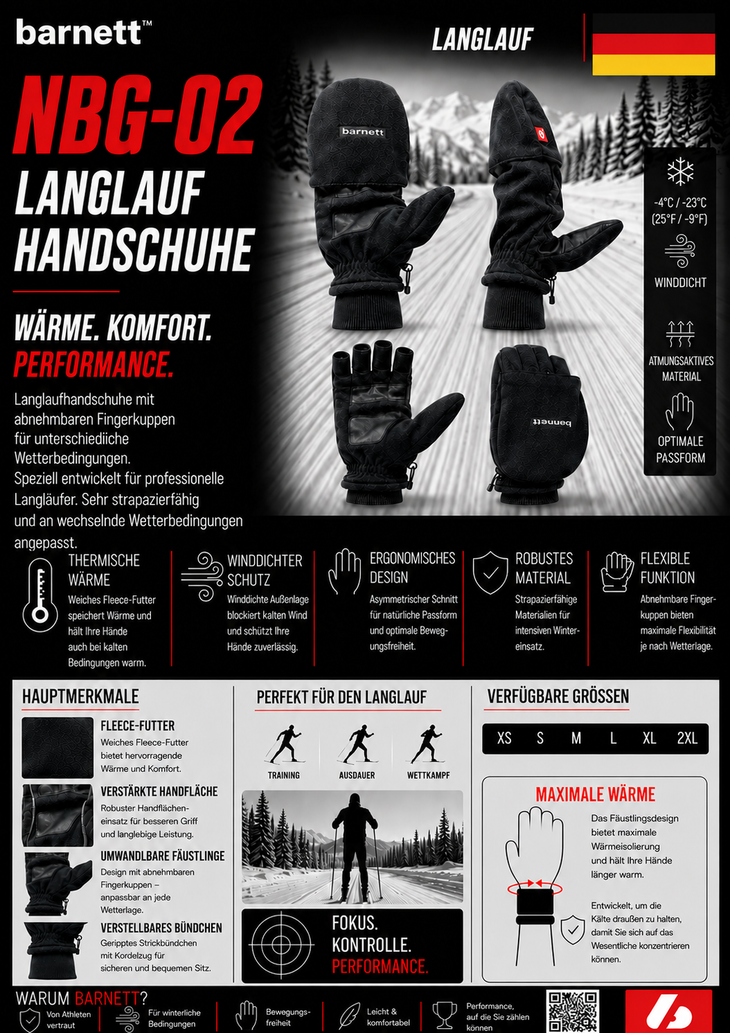 NBG-02 kurze Fingerhandschuhe mit Klappe, Fäustlinge, für Temperaturen zwischen +5 und -15°C