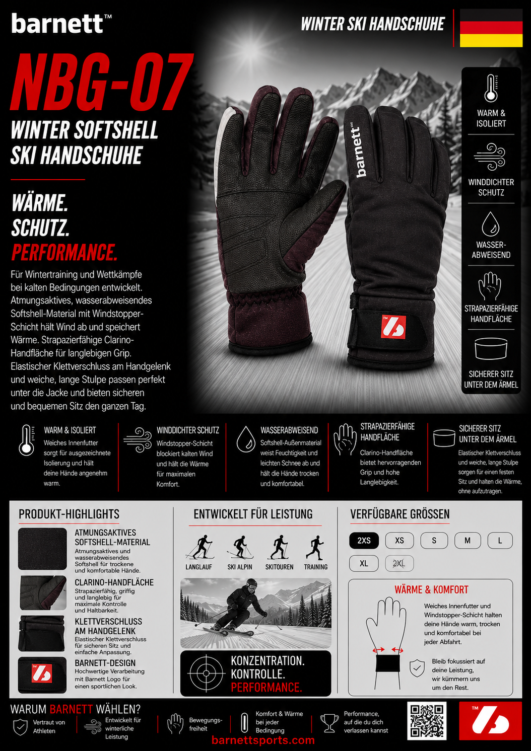 NBG-07 Sehr warme Sofshell Winterhandschuhe, Skihandschuhe, für Temperaturen zwischen -5° und -20°C