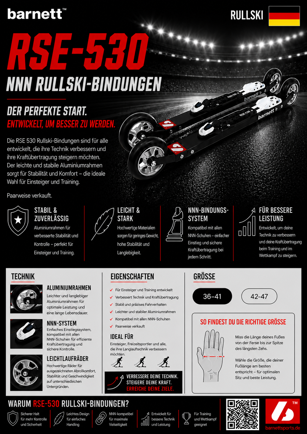 RSE-530 Bindung NNN Skiroller, Schwarz