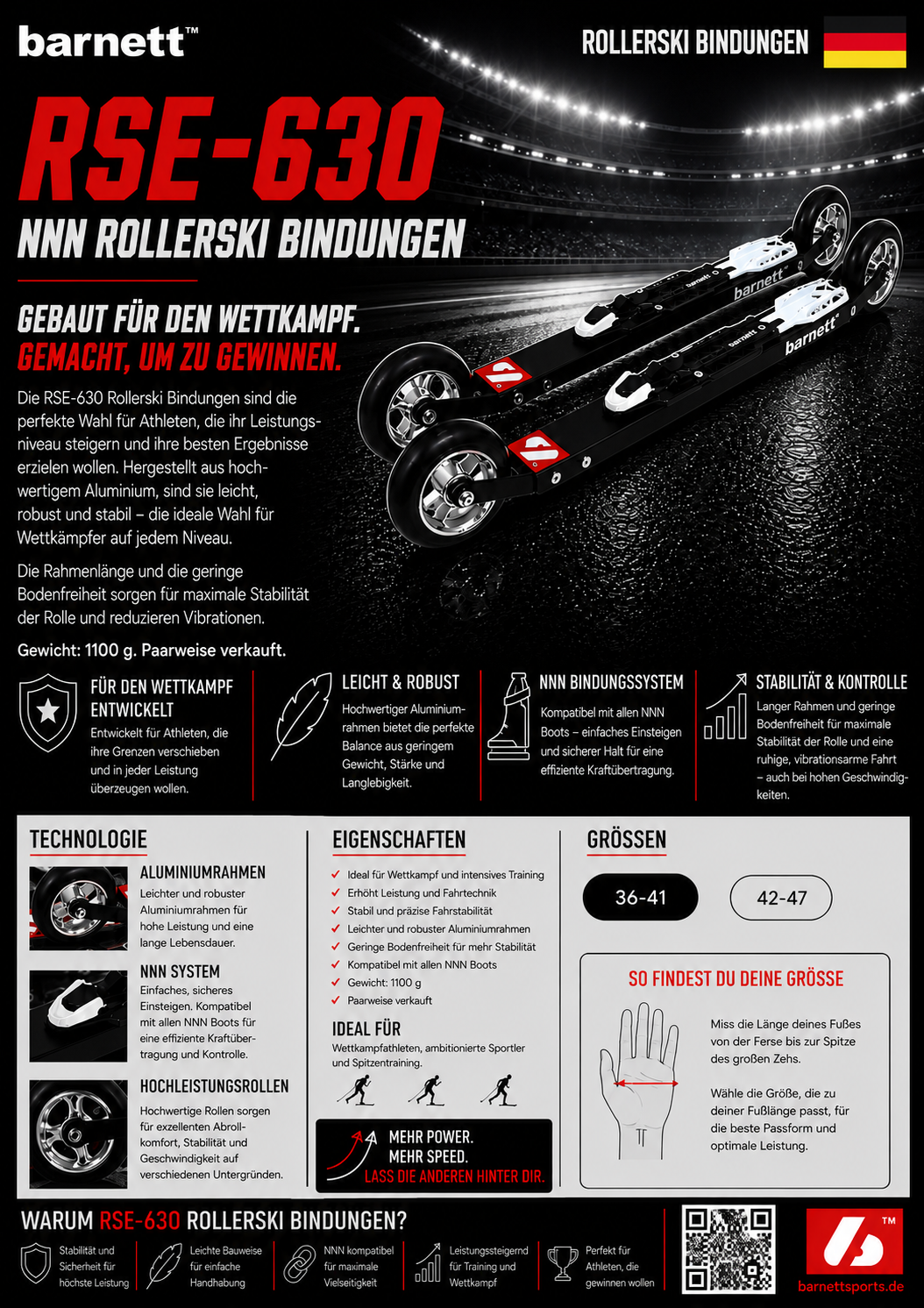 RSE-630 Bindung NNN Skiroller, Schwarz