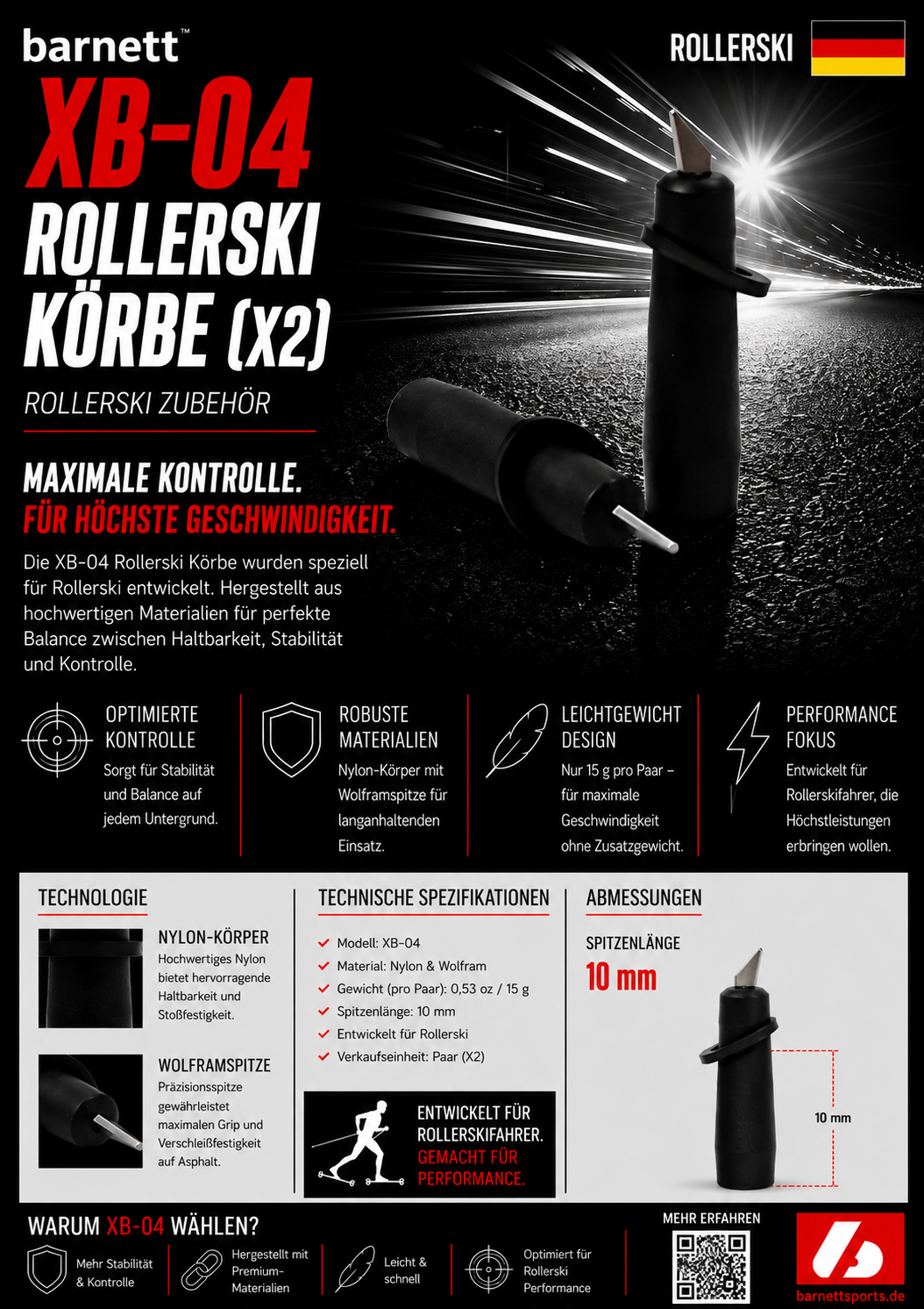 XB-04 Stockspitze, Teller für Skirollerstöcke mit Wolframspitze