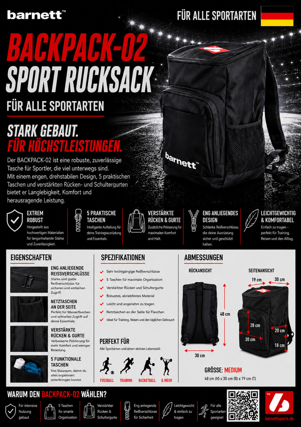 BACKPACK-02 Rucksack, Größe M, schwarz