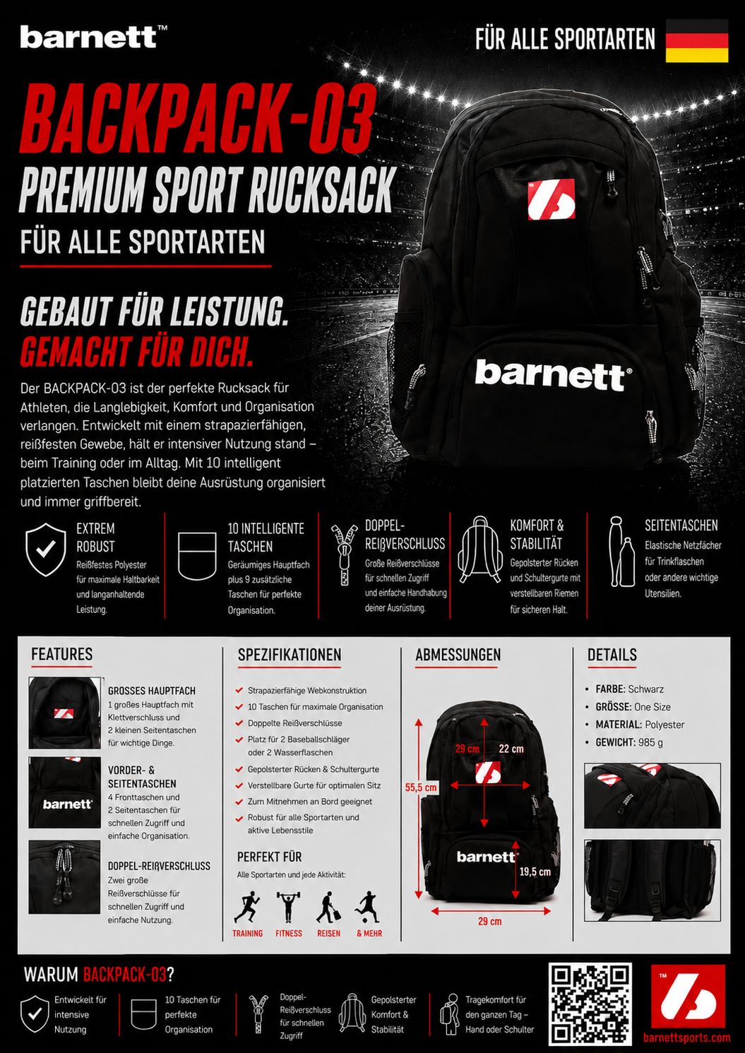 BACKPACK-03 Rücksack, Größe L, schwarz