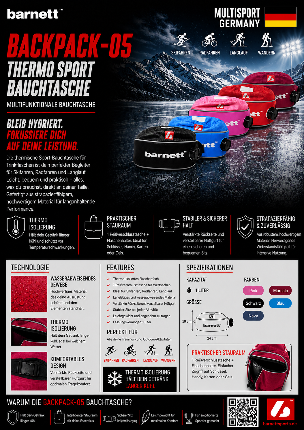 BACKPACK-05 Hüfttasche mit integrierter Thermo- Trinkflasche, Größe L