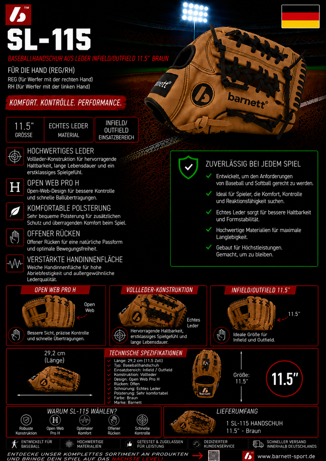 handschuhe schweinsleder SL-115 Baseball Handschuh, Schweinsleder, infield/outfield, Größe 11,5 – barnettdeutschland Color:Carbon Chrome The Los Angeles Dodgers Bandai Spirits