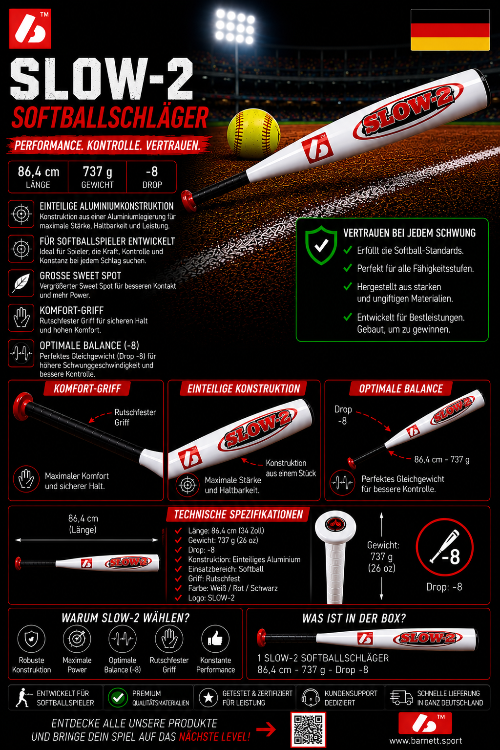 SLOW 2 Softballschläger SLOWPITCH Aluminium 7046, -6