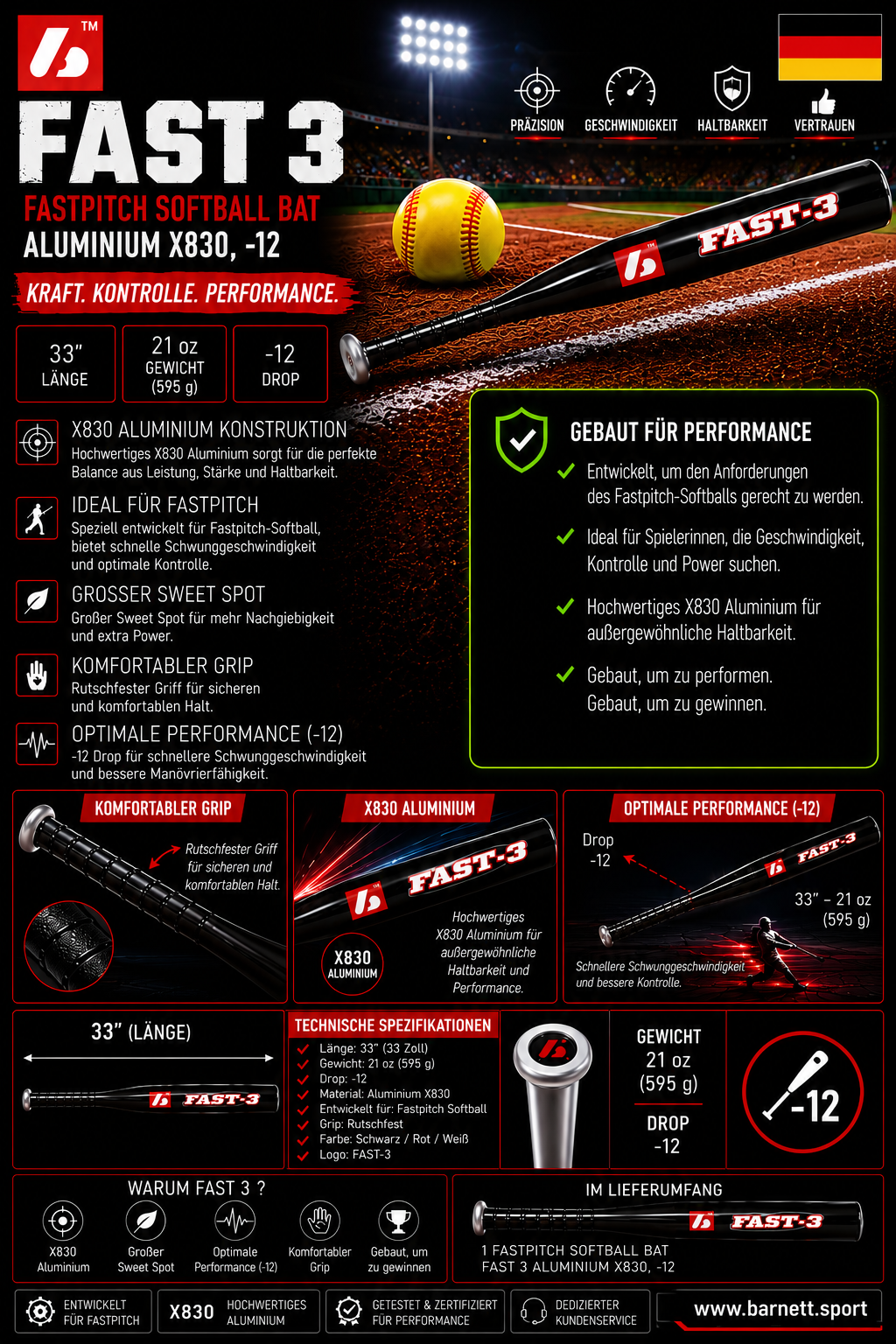 FAST 3 Softballschläger FASTPITCH Aluminium X830, -12