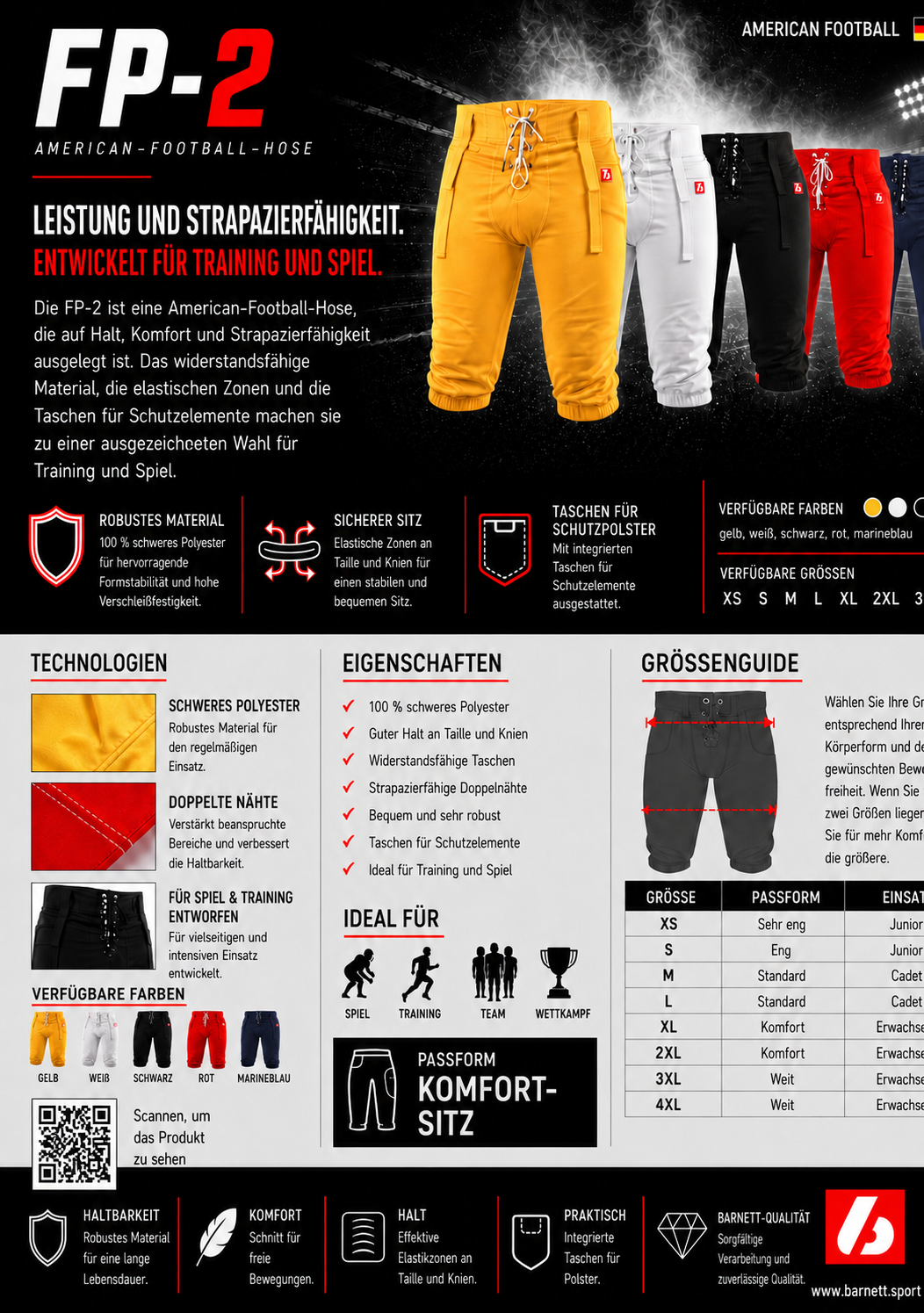 FP-2 American Football Hose, Pant, Match, Wettkampf