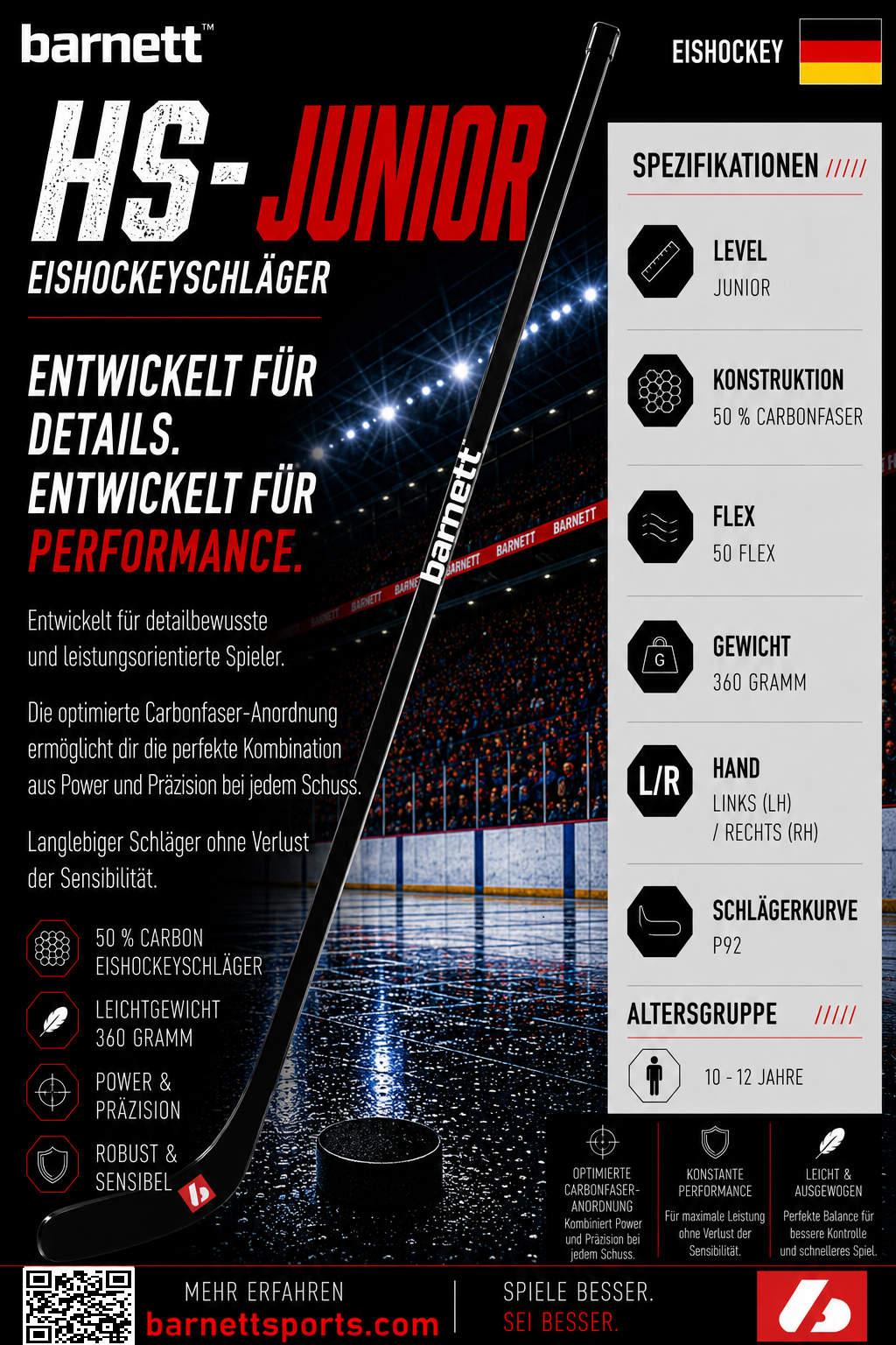 HS-Junior Hockeyschläger aus Kohlenstoff