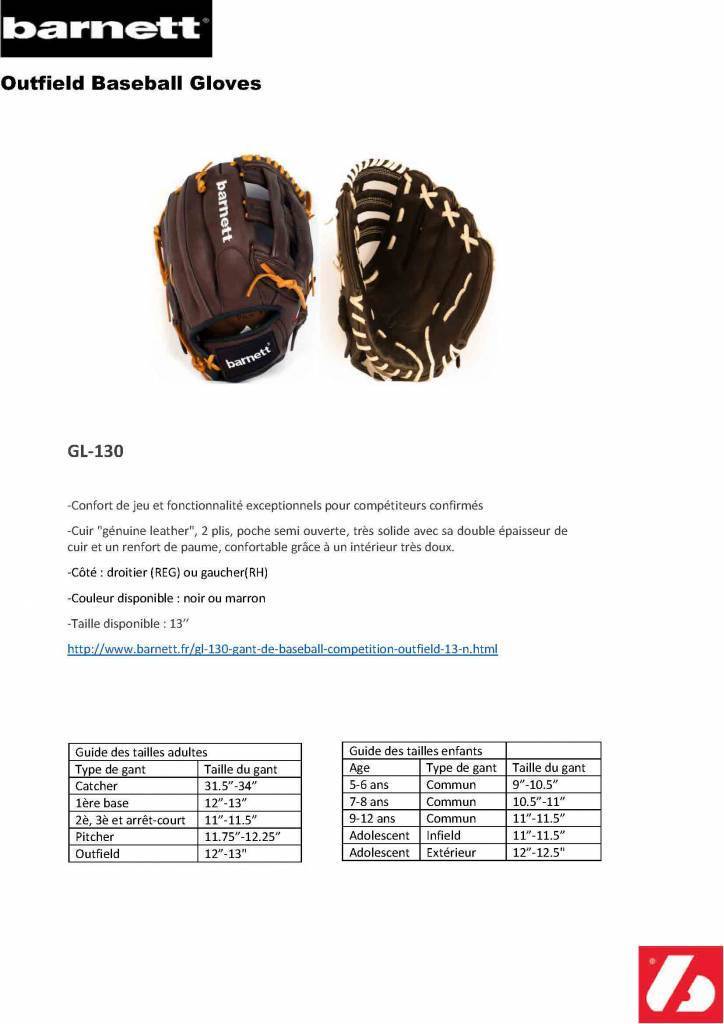 GL-130 Baseball Handschuh, Echtleder, Wettkampf, Outfield & Softball Größe 13 (inch), braun