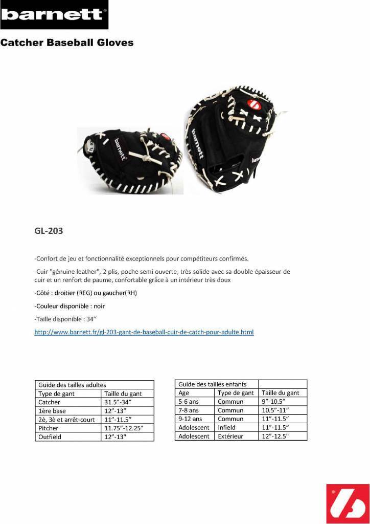 GL-203 Baseball Handschuh Fänger (Catcher) Erwachsene, Größe 33 (inch), Echtleder, Wettkampff, schwarz