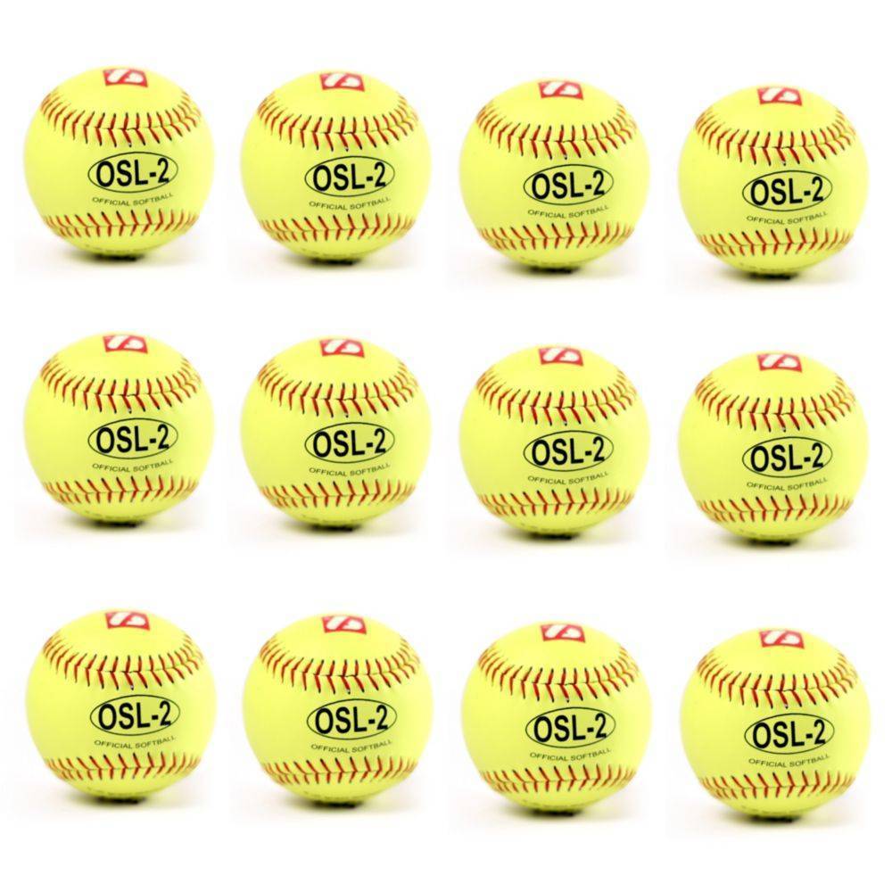 OSL-2 Softball Ball Wettkampf, Größe 12", Farbe fluo gelb 12 Stück (1 Dutzend)