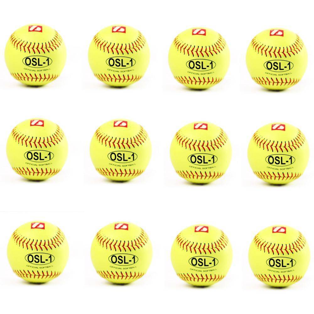 OSL-1 Softball Ball Wettkampf, Größe 12", Farbe fluo gelb, 12 Stück (1 Dutzend)