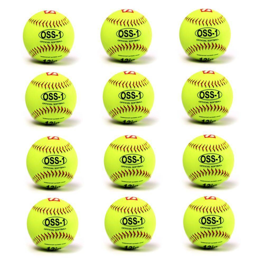 OSS-1 Softball Ball Training, Größe 12", Farbe fluo gelb, 12 Stück (1 Dutzend)