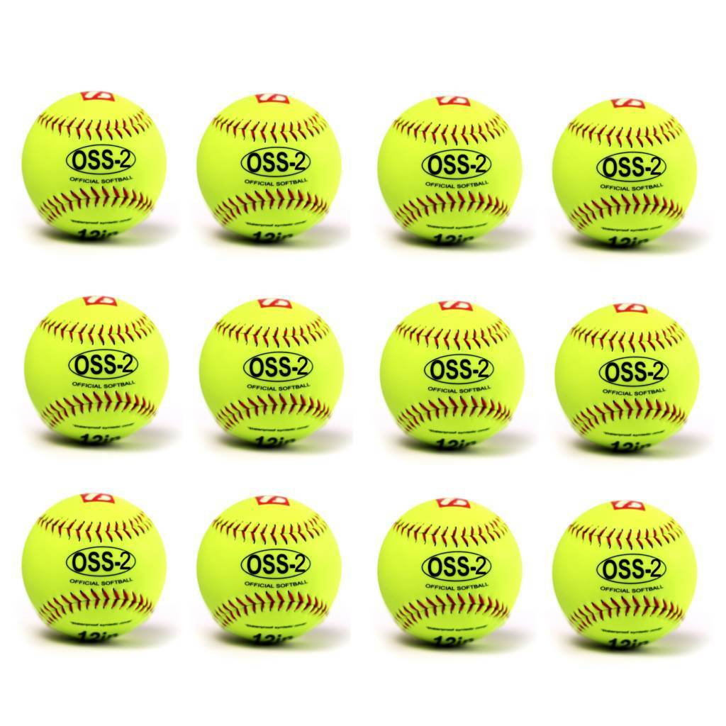 OSS-2 Softball Ball Anfänger, Einsteiger, Größe 12", Farbe gelb, 12 Stück (1 Dutzend)