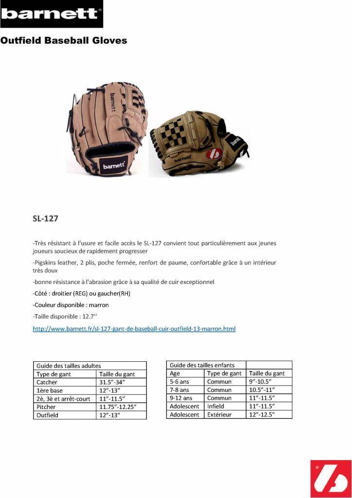 SL-127 Baseball Handschuh, Schweinsleder, Outfield, Größe 12,7 (inch)