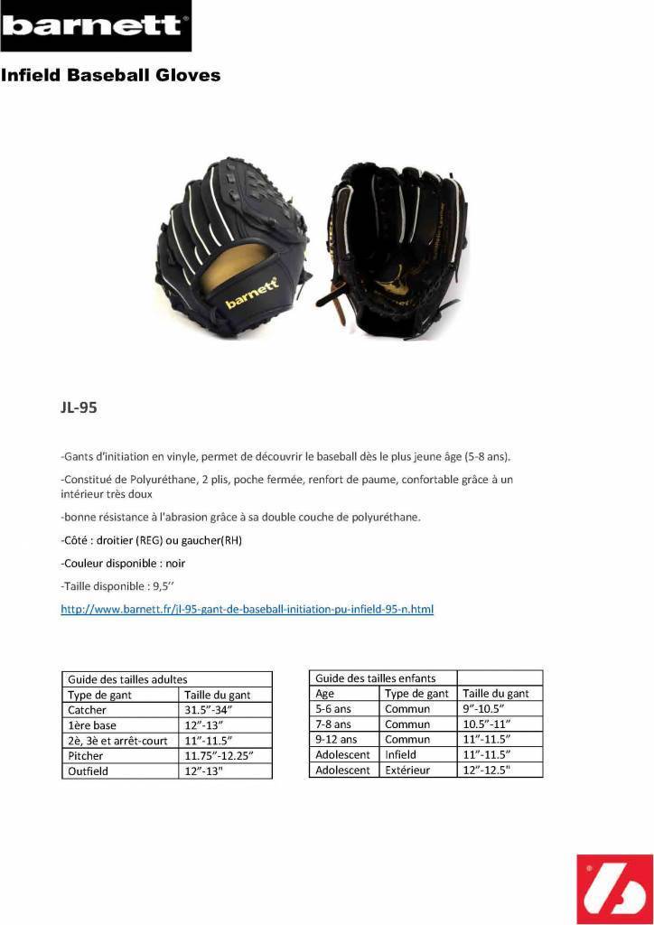 baseball handschuh größe JL-95 Baseball Handschuh, Anfänger, Polyurethan, Infield , Größe 9,5(i – barnettdeutschland