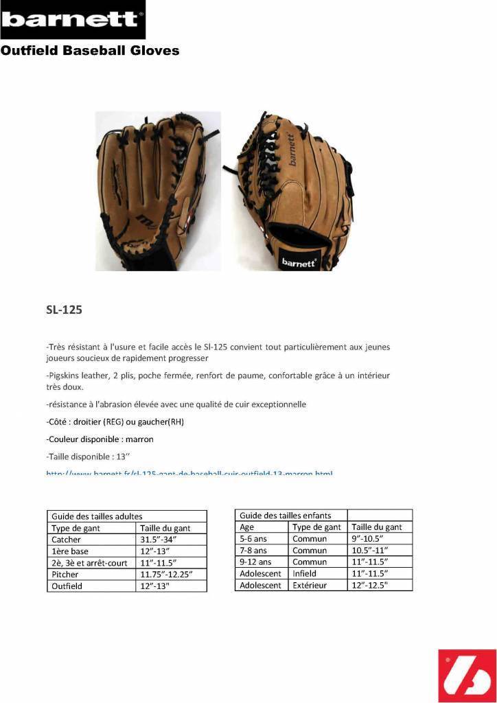 SL-125 Baseball Handschuh, Schweinsleder, Outfield, Größe 12,5 (inch)